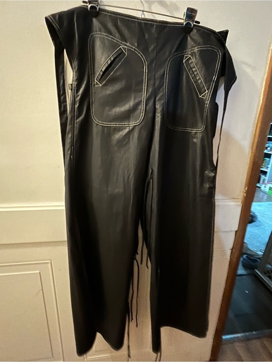 Baccarat Pants - Baccarat Black Cotton Waxy Look Vintage Bibs. Wide leg with slits.